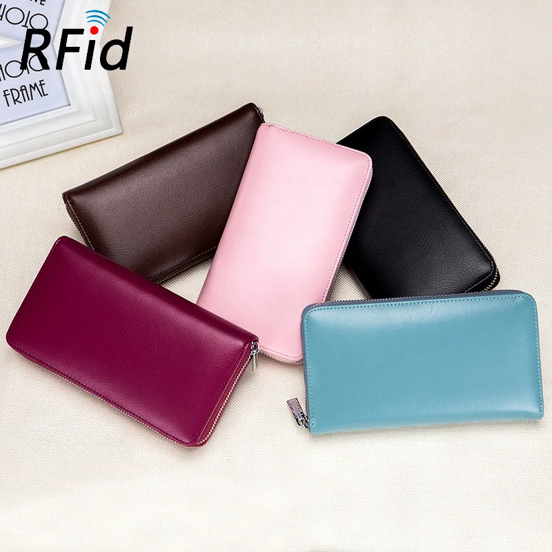 Western Leather Simplicity Women Wallet Holder Rfid Many Card Slots Large Capacity Multifunctional Purse for Ladies