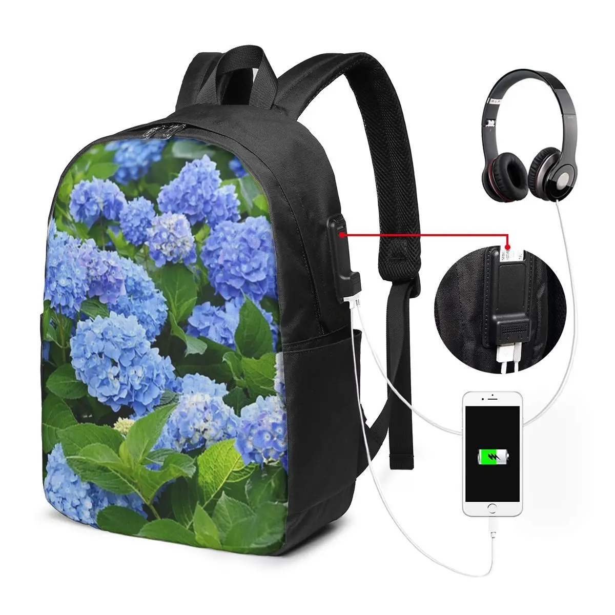 Cute Herd Hydrangea Flower Floral Backpack Travel Notebook Bag Computer College Student School Bag Laptop Shoulder Bags