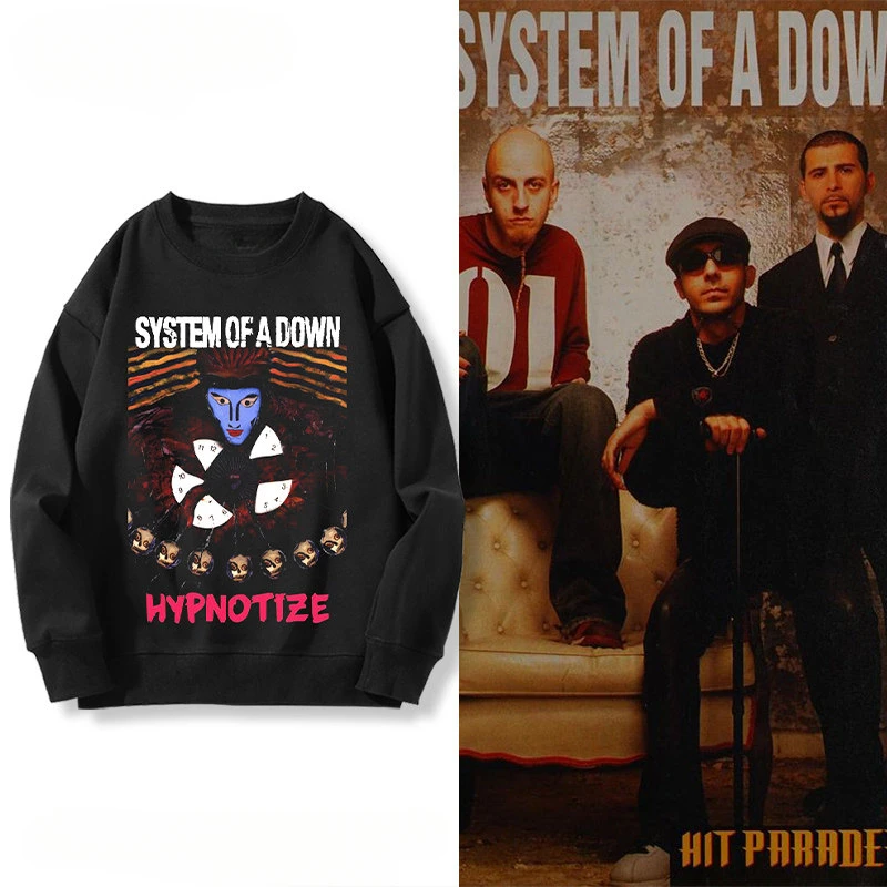 

Худи с круглым вырезом от группы System of A Down для мужчин и женщин — европейский и американский тренд в стиле метал-стрит-рок.