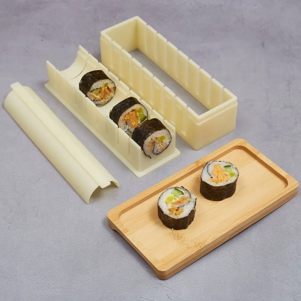 Plastic Sushi Maker Kit Anti-stick Round Square Heart Kimbap Sushi Rolls Mold Multifunctional DIY Cake Roll Mold