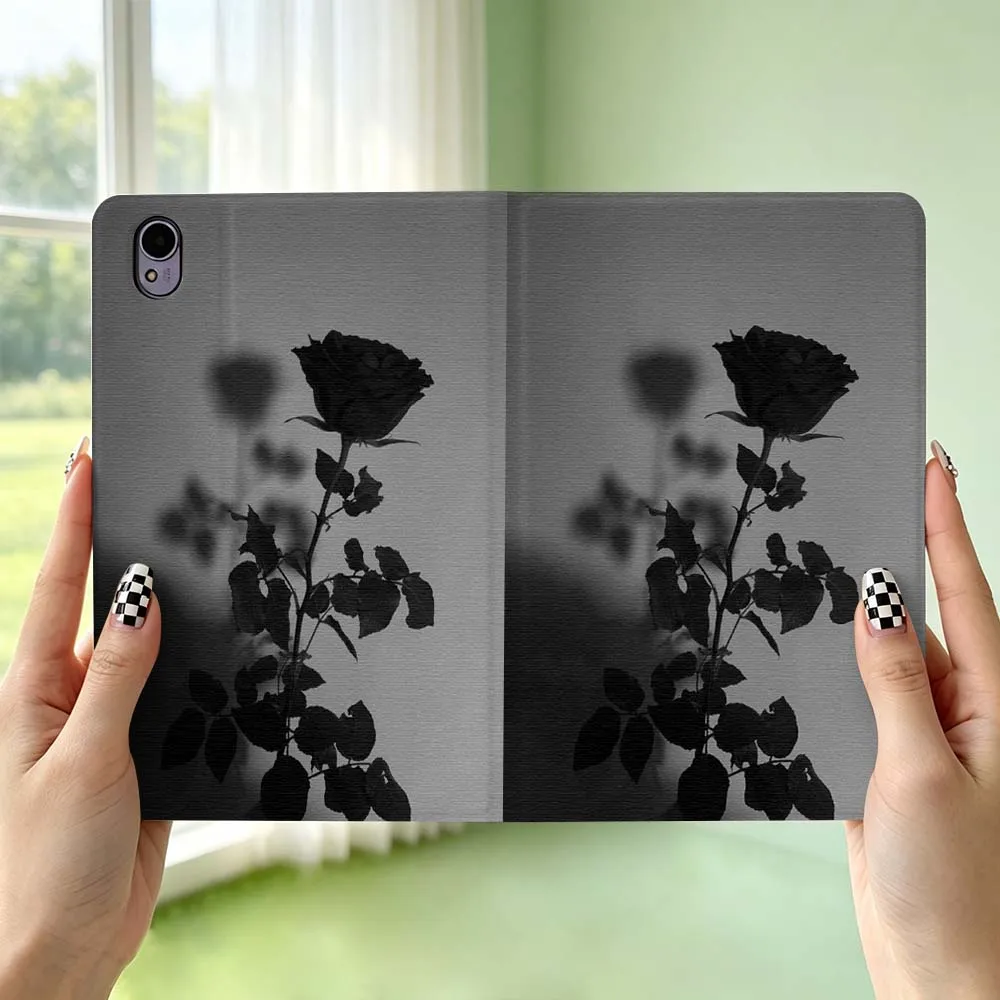 Black Rose Pattern For Huawei MediaPad MatePad Honor Pro V6 9 V8 X9 X 10 13.3 12.3 11 11.5 Inch Tablet Case Pen Tray