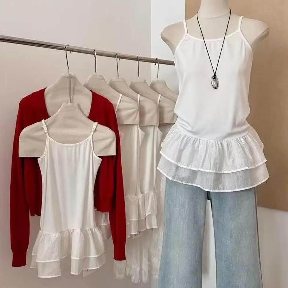 Y2K Tank Tops Summer Fringed Ruffle Vest skirt Double layers Ruffles Womans Summer Clothes Tank Top Fashion Streetwear Tops