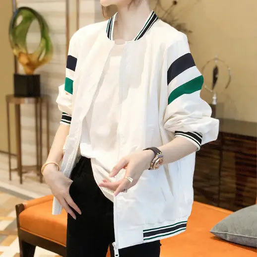 White Mosaic Baseball Coat Women's Short Casual Sports Jacket Top Spring And Autumn 2022 New