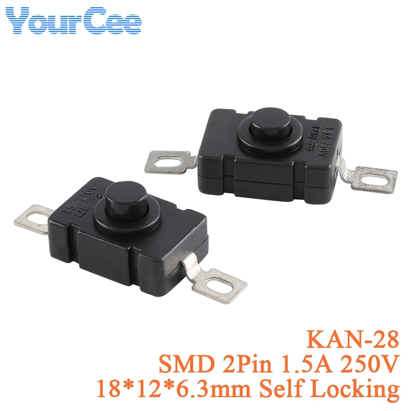 10pcs/5pcs KAN-28 1.5A 250V Flashlight Switches 18x12x6.3mm Self Locking SMD Type 2Pin Push Button Switch KAN-10A 1010X