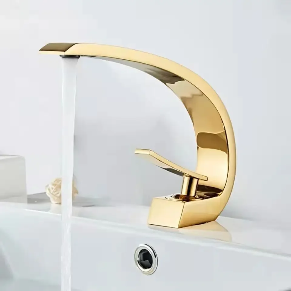 

Basin Faucet Modern Bathroom Mixer Tap Black Gold Wash basin Faucet Single Handle Hot and Cold Waterfall Faucet White