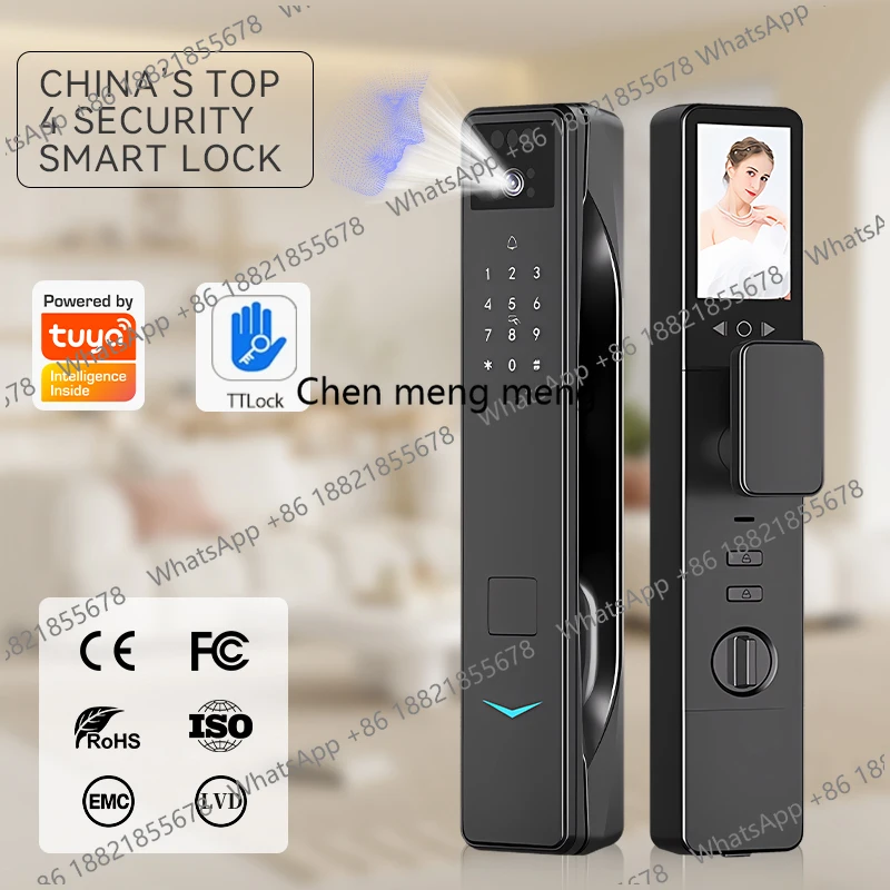 Functional Smart Door Lock with Cat Eye Remote Video Card Unlocked Home Connect Wifi App Fingerprint Gate Digital 3D