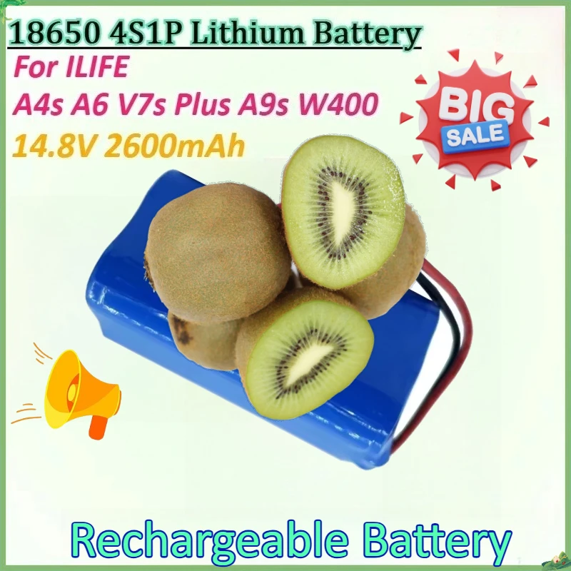 

18650 4S1P 14.8V 2600mAh Rechargeable Lithium Battery for ILIFE V7s A4s A6 Plus A9s W400 Robot Vacuum Cleaner INR18650 M26-4S1P