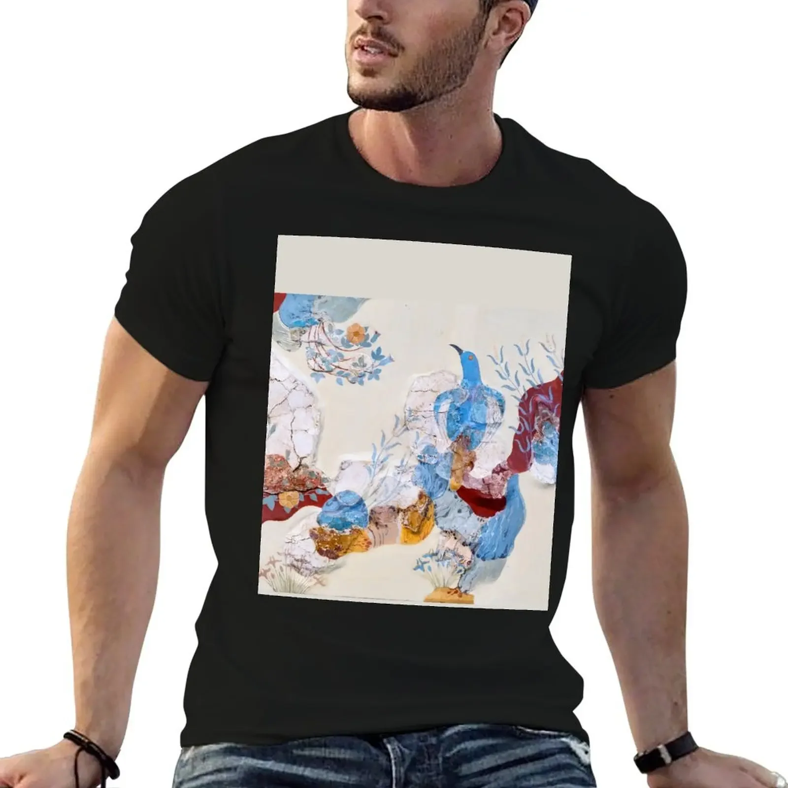 Minoan Blue Bird Fresco Knossos T-Shirt summer top graphic tee shirt t shirts for men cotton