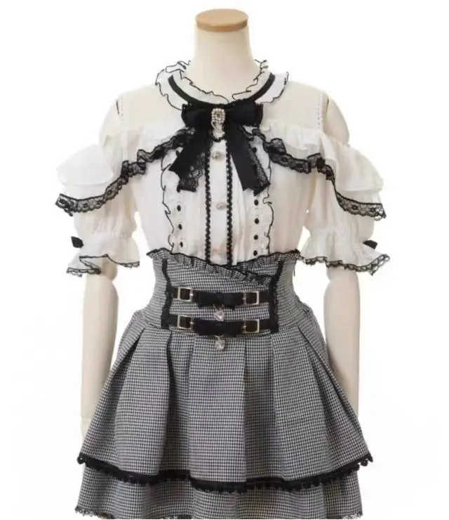 Jirai Kei Sweet Lolita Skort 2024, Sommer – Doppelschleife, hoher Taillen-Kurzrock mit Lederschnalle, schmale Passform, verstellbare Taille – Detail 12