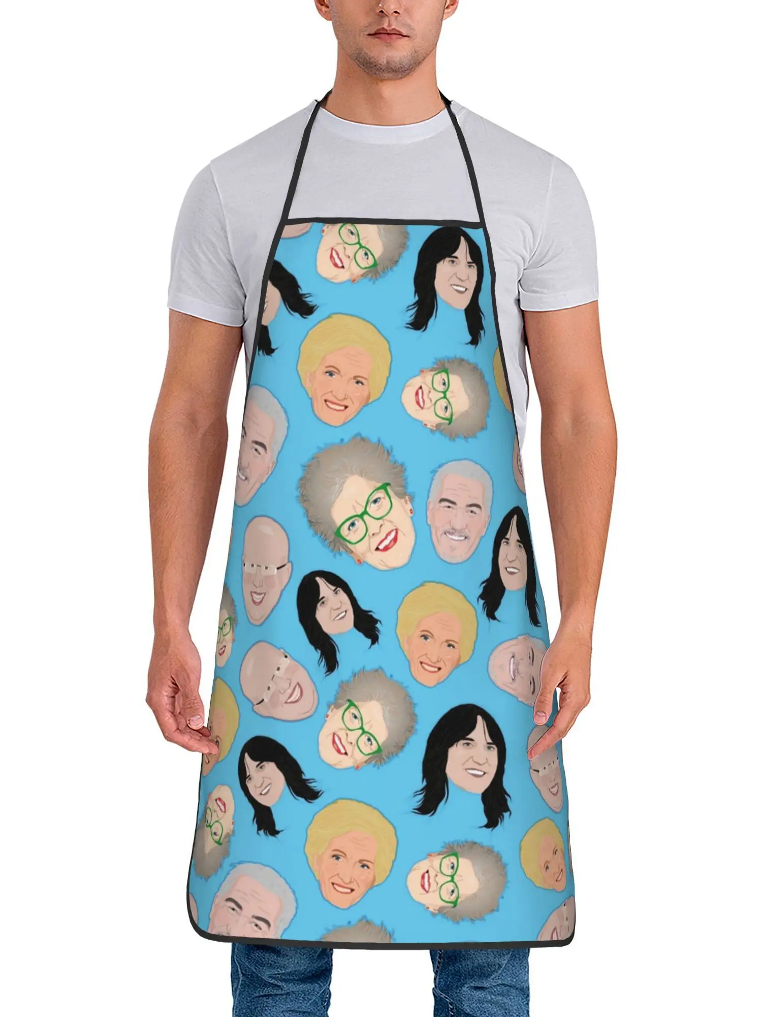 Funny Multi Character Face Cartoon Repeat Pattern Stain Resistant Apron Home Baking Grilling Uniform Fan Birthday Present