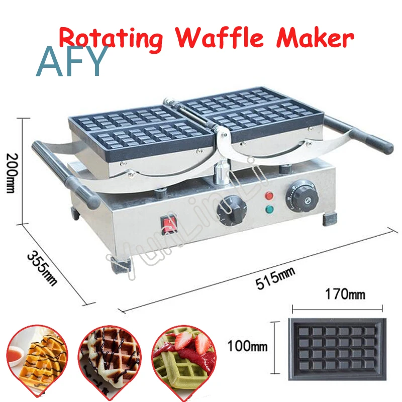 Rotating Waffle Maker for Electric Flip Waffle Oven with Grilling Press Plates for Restaurant Plaid Cake Machine Waffle Iron