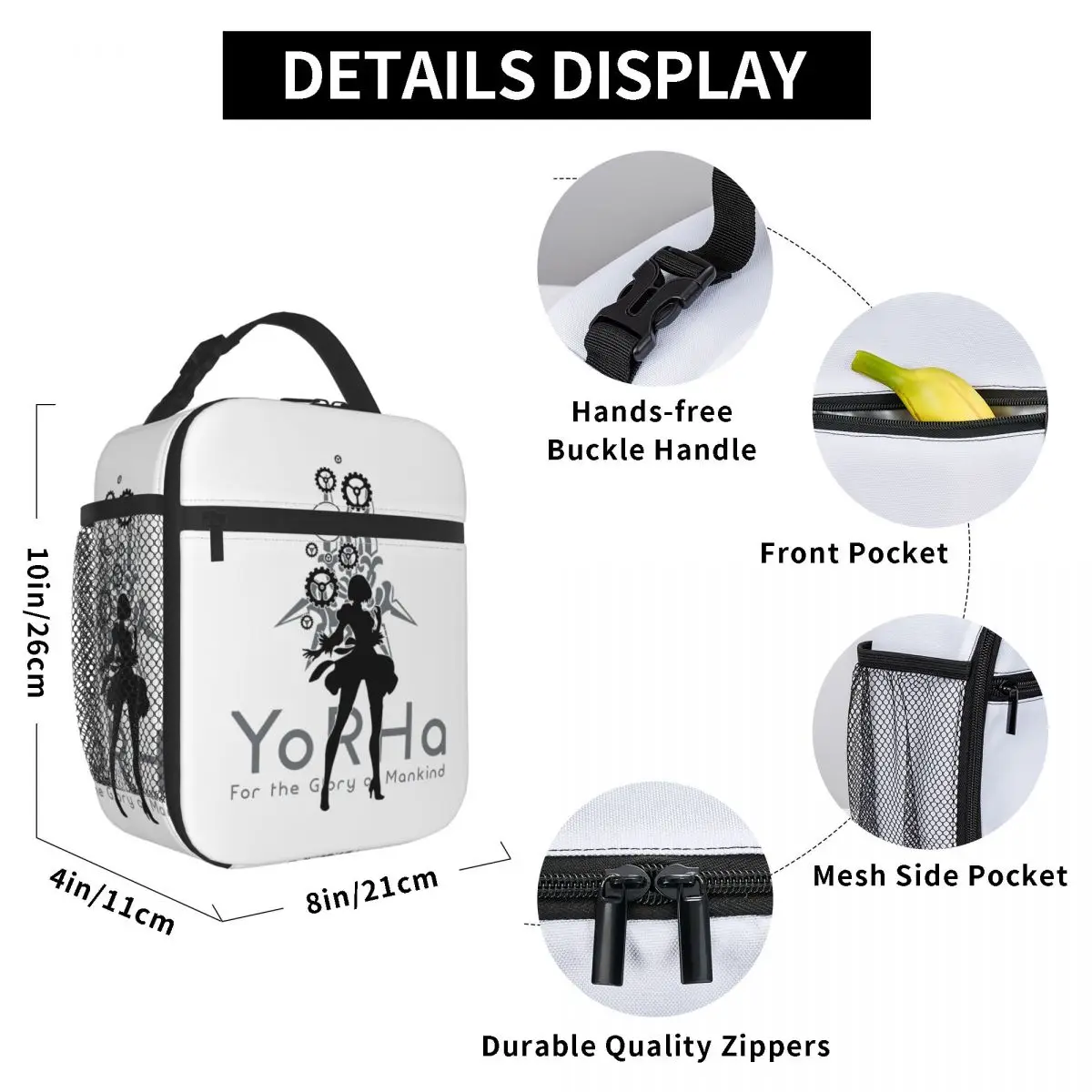 NieR Automata 2B YoRHa Game Thermal Insulated Lunch Bags for Travel Portable Food Container Bags Cooler Thermal Lunch Boxes