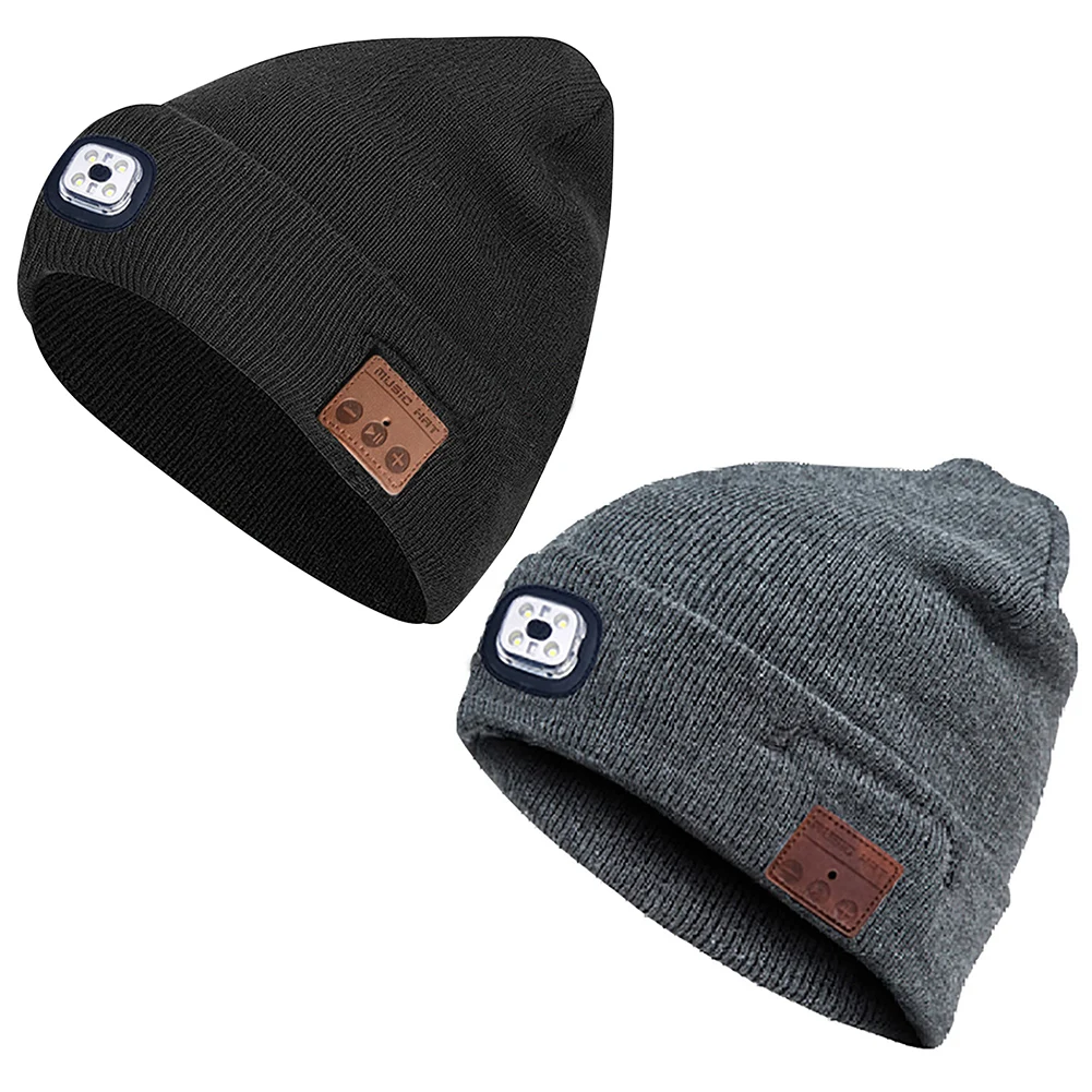 قبعة صغيرة 5.0 متوافقة مع البلوتوث مع قبعة محبوكة موسيقية خافتة خفيفة مع سماعة رأس قبعة متماسكة قبعة أذن تخزين المواد