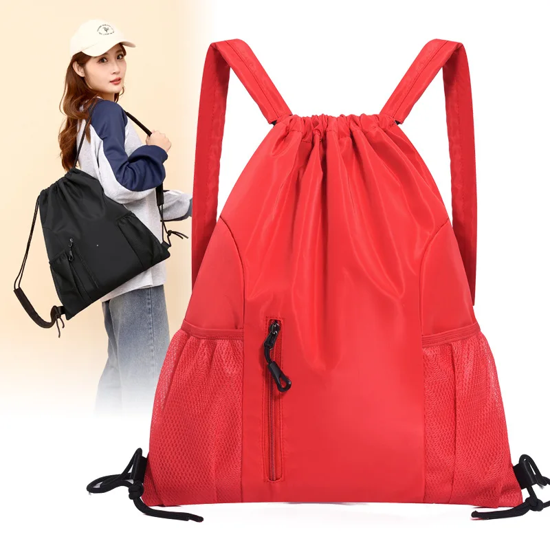 New Womens Waterproof Drawstring Gym Backpack with Mesh Pockets Lightweight Sports Bag for Yoga Travel School