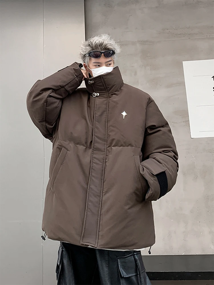 

Модная мужская зимняя верхняя одежда в американском ретро-стиле из хлопка: теплая куртка-бомбер с воротником-стойкой на молнии, однотонная, повседневная, свободного кроя.