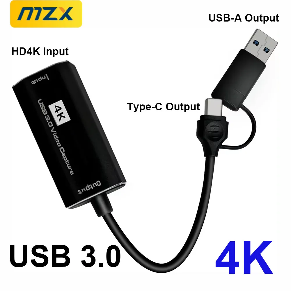 MZX USB 3.0 A Type C 4K Карта видеозахвата Tipo HDMI-совместимый конвертер HD Grabber OBS Захватывающий потоковый рекордер игр