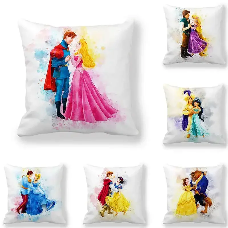 Disney Cartoon Snow White Princess Girls Cushion Cover Sofa Throw Pillowcase Home Decor Square Printed Pillowcase 45x45cm