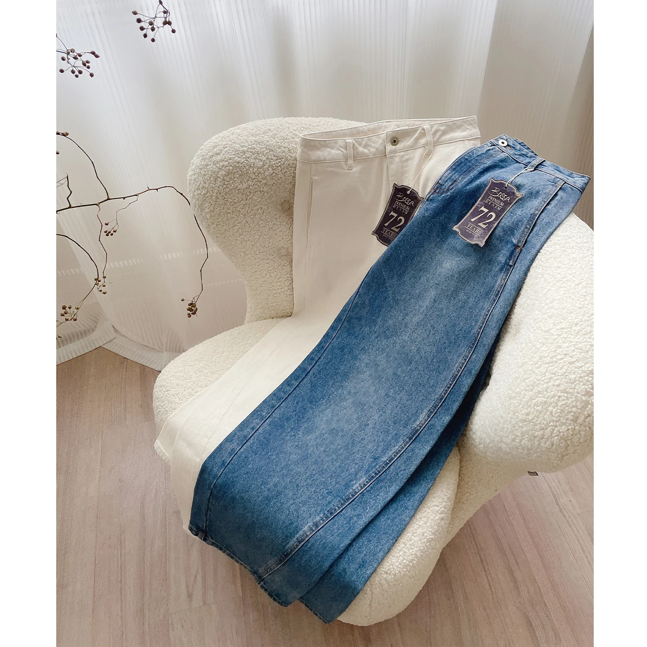 

Annmon Retro And Sli Double DNA Cotton High Waist Curved Cone Denim Jeans Faionable Long Pants for Women