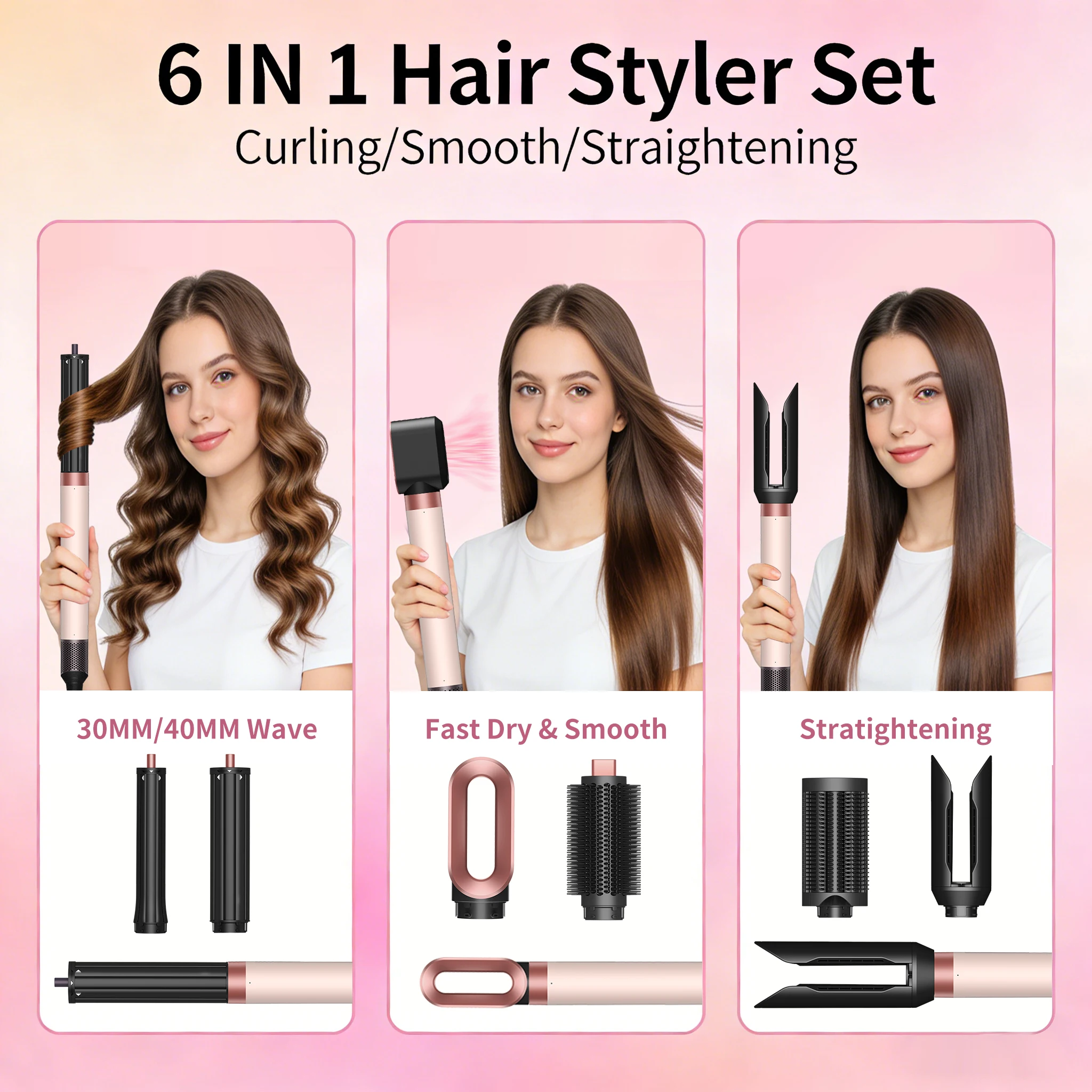 SenCiciMen 6 IN 1 Hair Styler Set 1500W Blow Dryer Brush Negative Ion Hot Air Styler for Auto Curling Hair Styling Tools Best