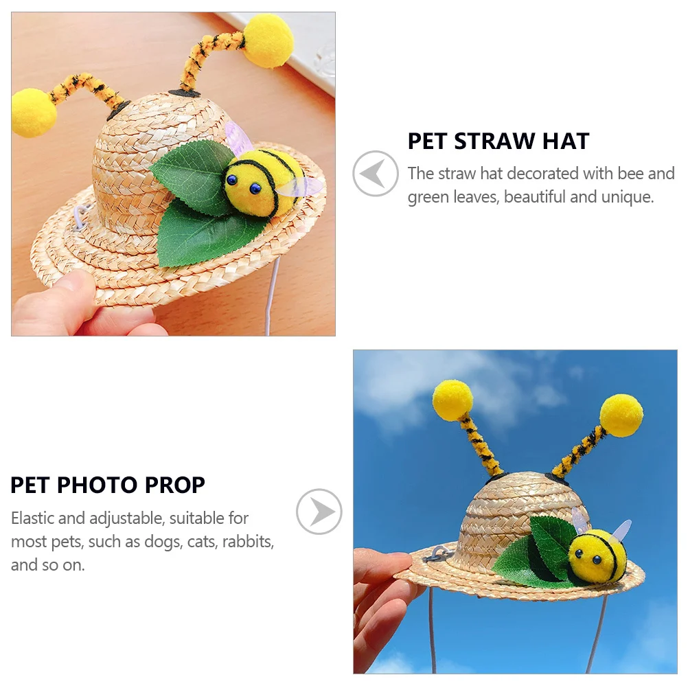 

Bee Decor Straw For Dogs Cats Adjustable Pet Sun Hat Summer Fashion Cap Puppy Rabbit Accessories Pet Birthday Party Hat