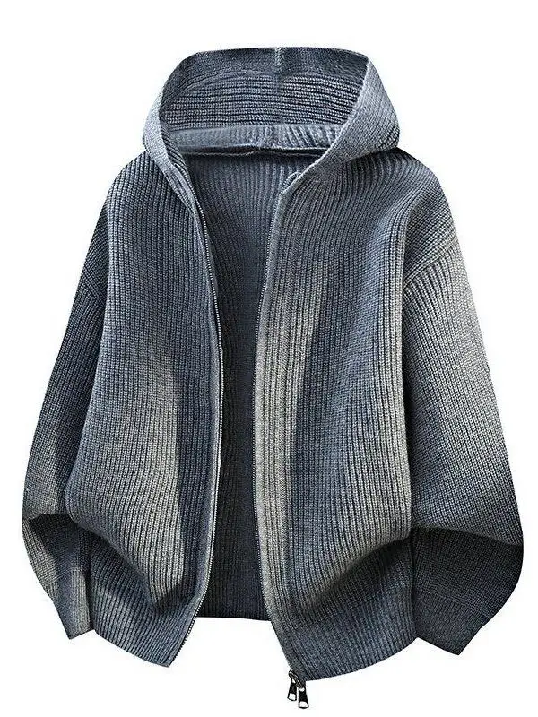 

Мужской вязаный кардиган на молнии с капюшоном, свободный свитер, теплая и удобная зимняя верхняя одежда из полиэфирного волокна