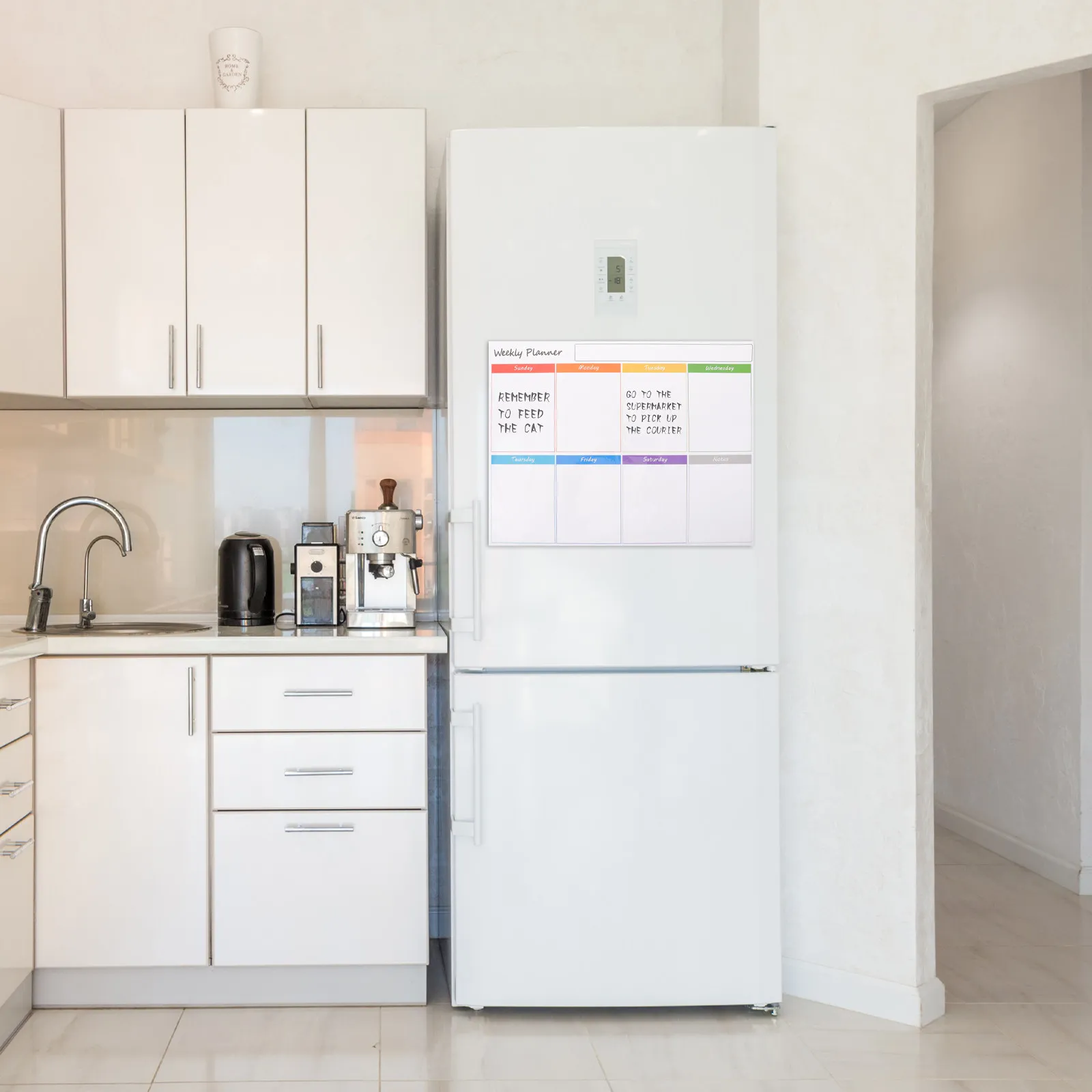 

Магнитная доска для сухого стирания на холодильник: еженедельный планировщик, стираемый белый календарь-органайзер для семьи