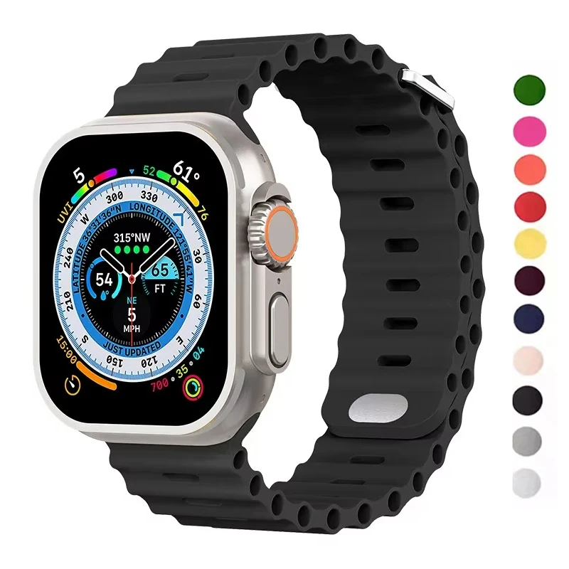 Ocean strap For Apple watch Ultra 49mm band 44mm 45mm 41mm 40mm 46mm 42mm silicone bracelet iWatch series 10 9 8 7 6 5 4 se 3