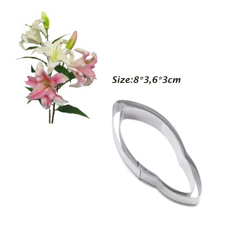 Lily Flower and Bud Petal Veiner&Cutter Flower Silicone Molds Stainless Steel Cutter Fondant Petal Clay Resin Moulds Cake  CS164