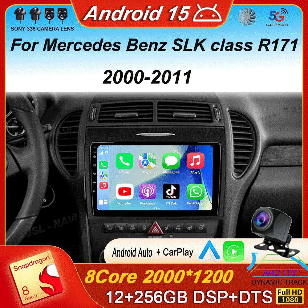 Car Radio For Mercedes Benz SLK class R171 SLK200 SLK280 SLK300 2000-2011 Android 15 GPS Navigation Multimedia Player Stereo DSP