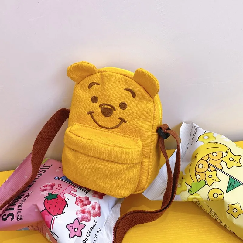 Disney Winnie Bear Children\'s Satchel Bag Cartoon Cute Women\'s Mini Crossbody Bag High Quality Solid Color Canvas Shoulder Purse