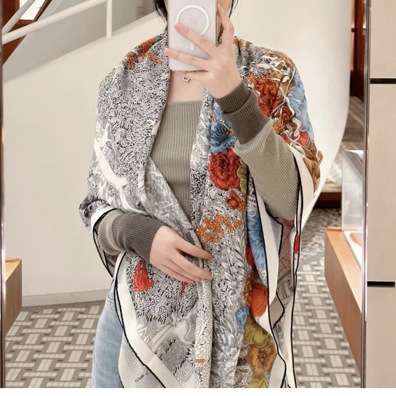 Heavy Cashmere Blanket Scarf Shawl 2023 NEW Print Womens Luxury Large Square Pashmina Scarves Shawl Echarpe Double-Sided 53\