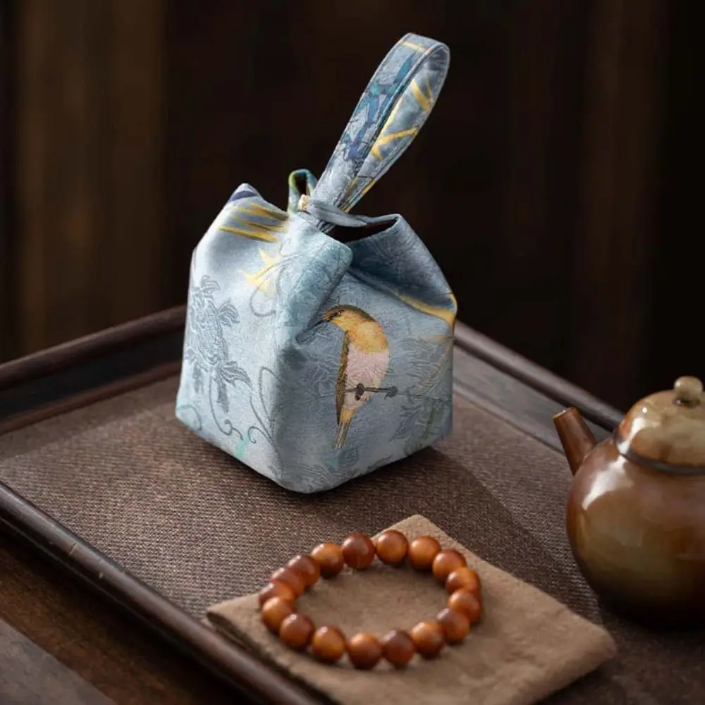 

Многофункциональный портативный мешочек для чайной посуды в китайском стиле с принтом, на завязках, из ткани, ударопрочный, для мелких предметов