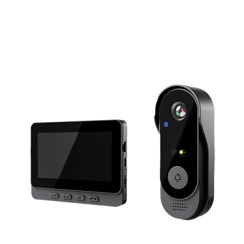 Wireless video intercom doorbell, outdoor waterproof electronic camera, no punching with display screen