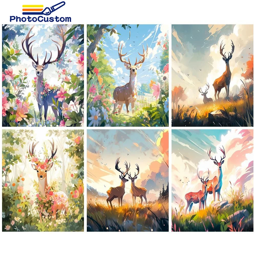 

PhotoCustom DIY Oil Painting By Numbers Landscape Deer Acrylic Painted HandPainted Paint By Numbers Kits Home Decoration New