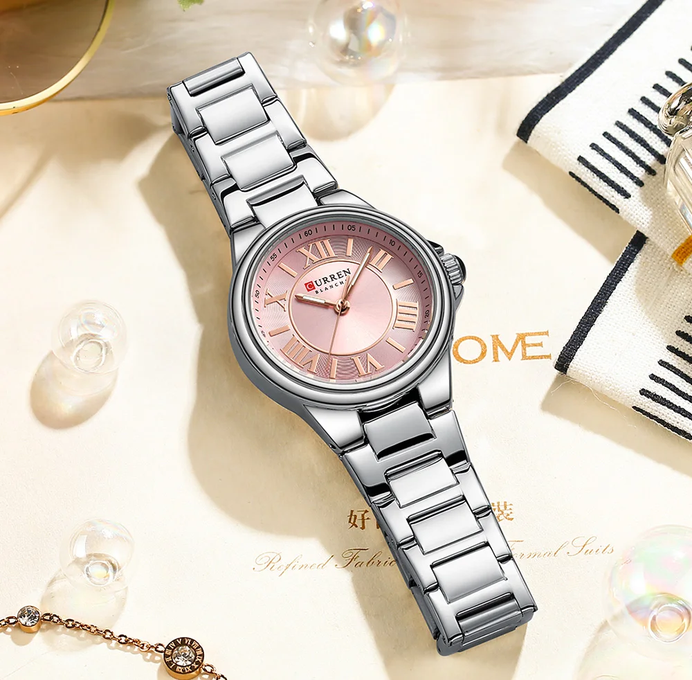 CURREN 9091 Women's Quartz Watch Fashion Simple Elegant Rose Gold Analog Display Steel Strap  Wristwatch for Ladies Clock Gift image 2