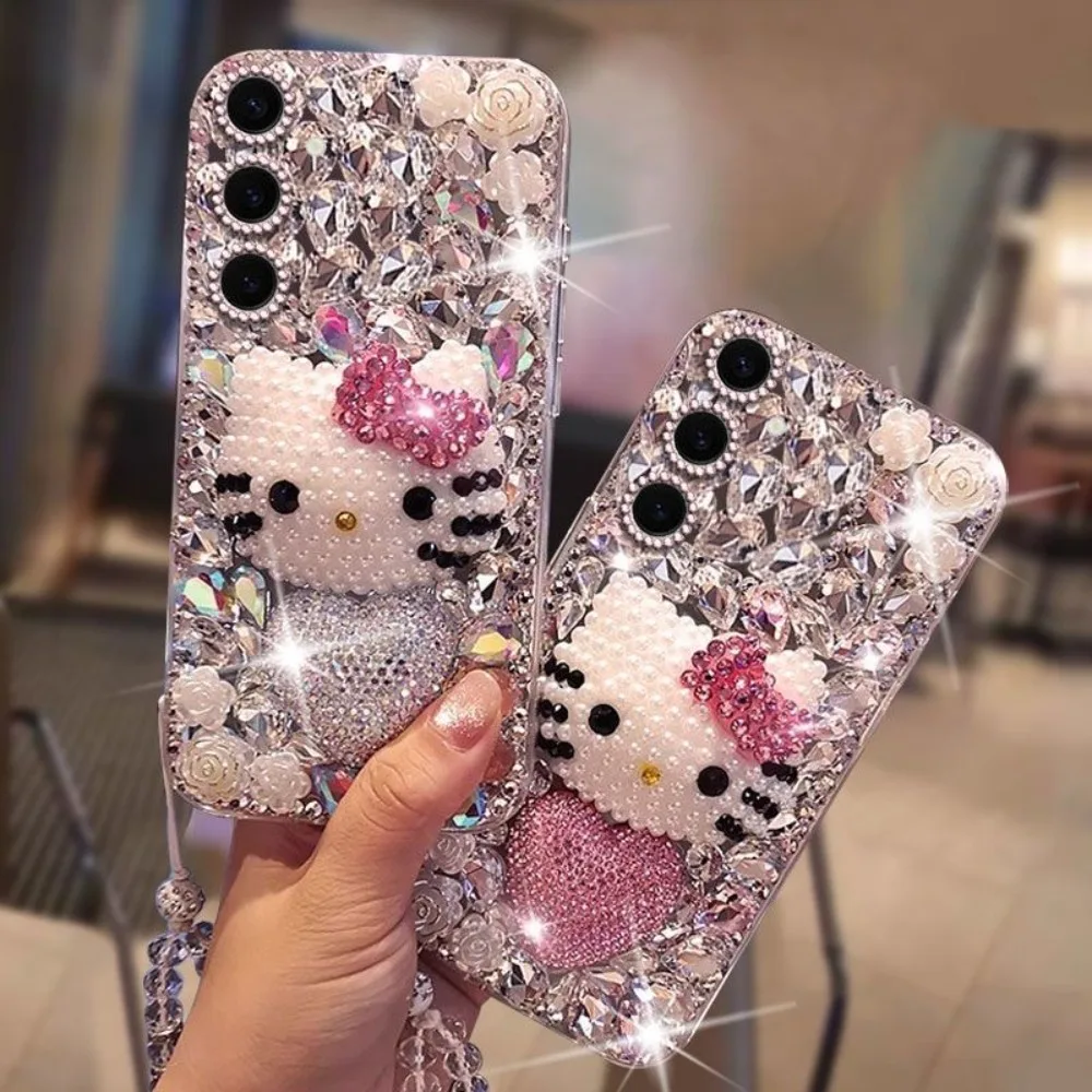 Cartoon Hello Kitty Handgelenk-Schlaufenhülle für Samsung S25Ultra S24 Plus S23 S22 Ultra S21 S20 FE S26 Note20 Glitzernde Strass-Abdeckung – Detail 2