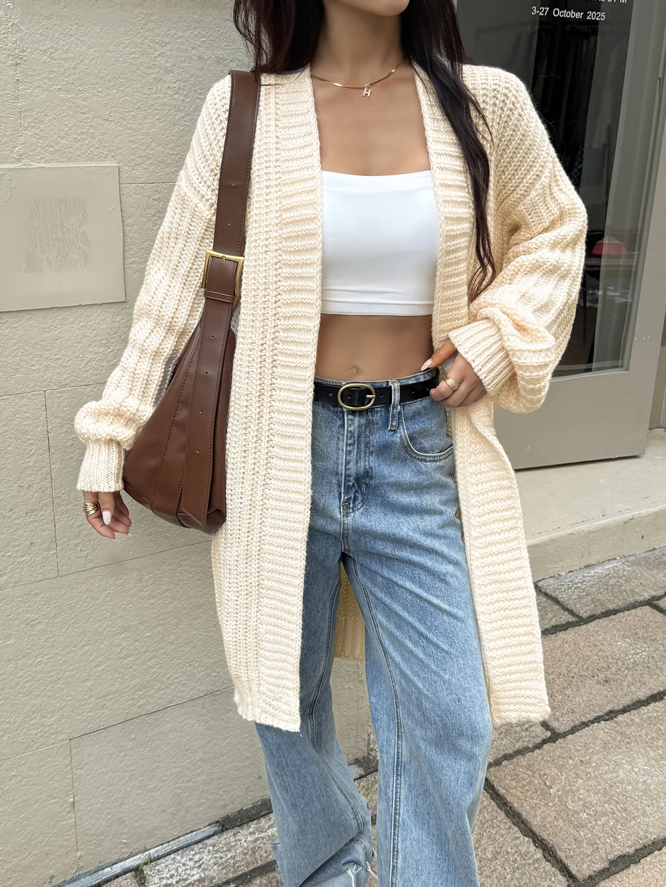 

Women's Solid Color Loose Long Sleeve Knee Length Knitted Cardigan Lazy Trend Jacket