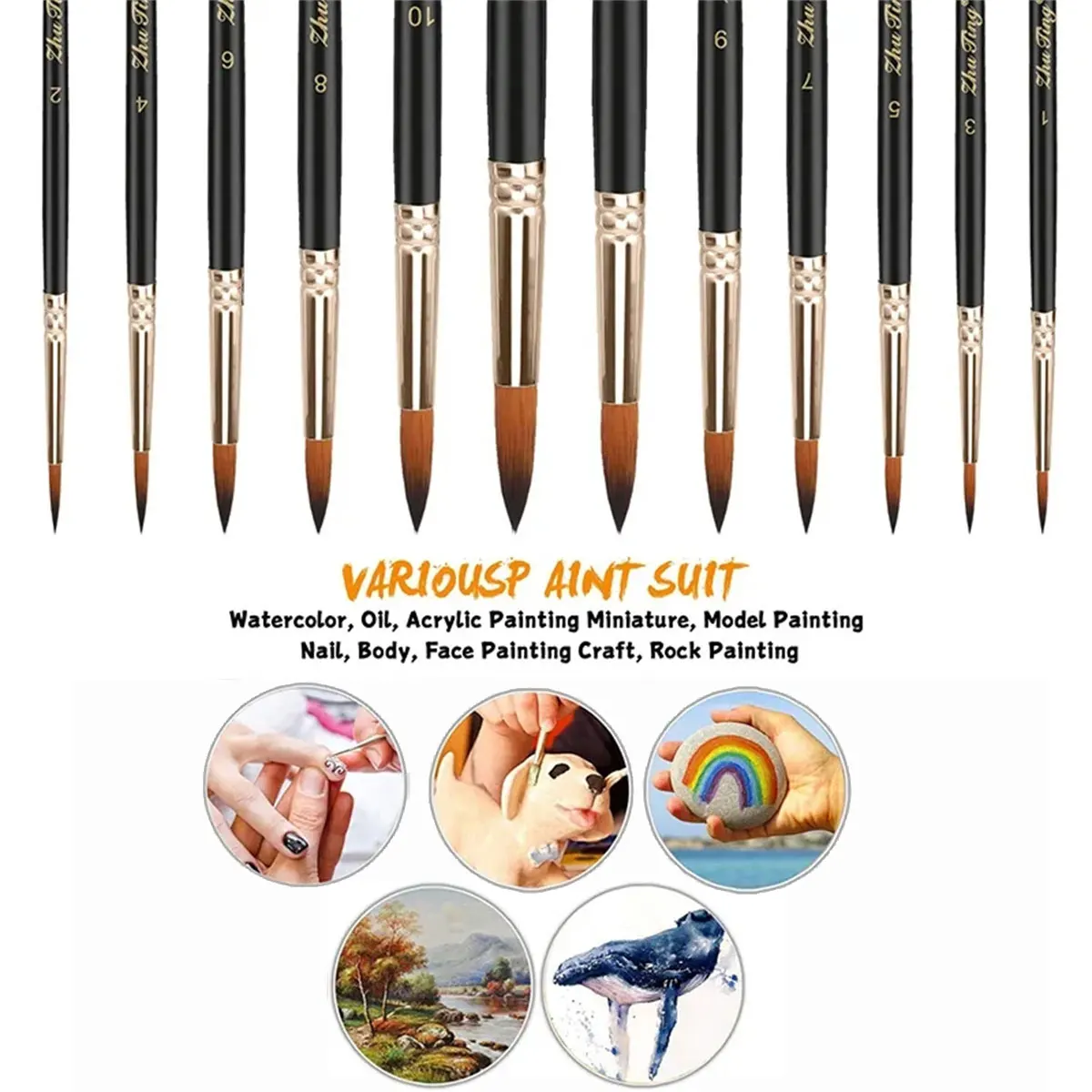12 stücke Professionelle Aquarell Pinsel Set Runde Spitze Spitze Nylon Haar Künstler Acryl Pinsel Für Acryl Aquarell Öl – Detail 6