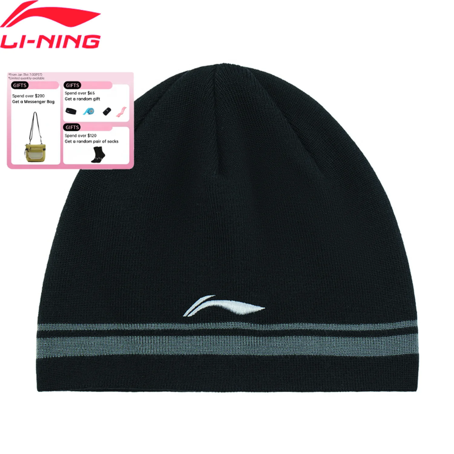 

Li-Ning унисекс спортивный стиль вязаная шапка с вышитым логотипом модная подкладка для мужчин и женщин кепки для отдыха AMZV045