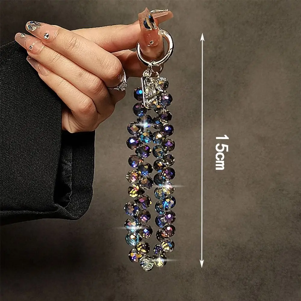 Pendentif élégant en perles de cristal scintillantes, porte-clés détachable en perles de cristal colorées, lanière de téléphone transparente pour femmes et filles