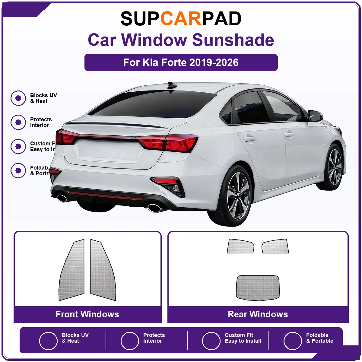 For Kia Forte 2019-2026 Pre‑Cut Auto Window Sunshade Anti‑UV Car Sun Visor Protector