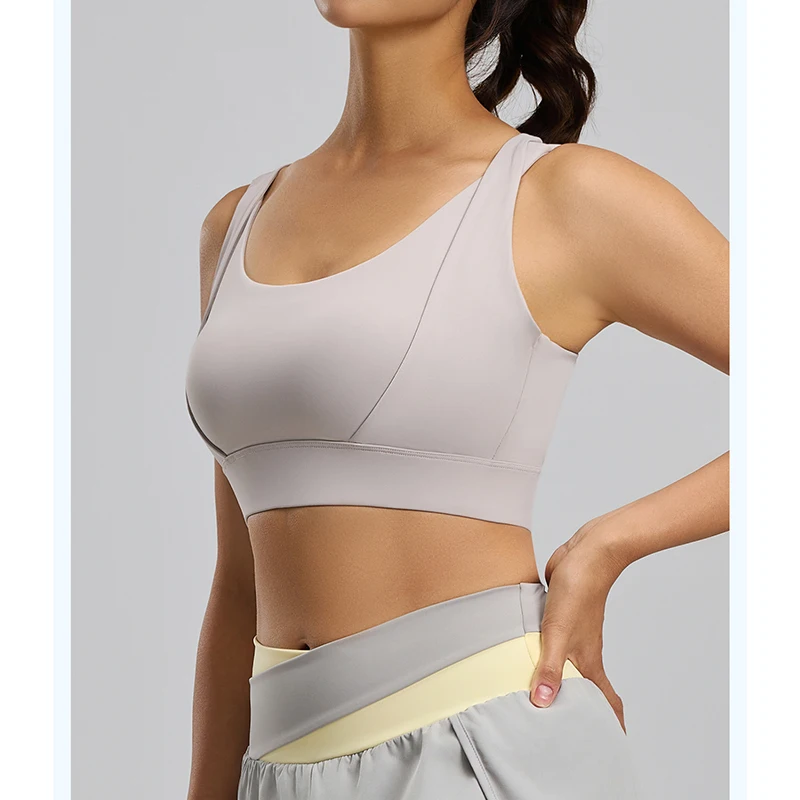 Women High Impact Sports Bra with Removable Pads Naked Feeling Shockproof Yoga Bras Sexy Solid Color Versatile Workout Top