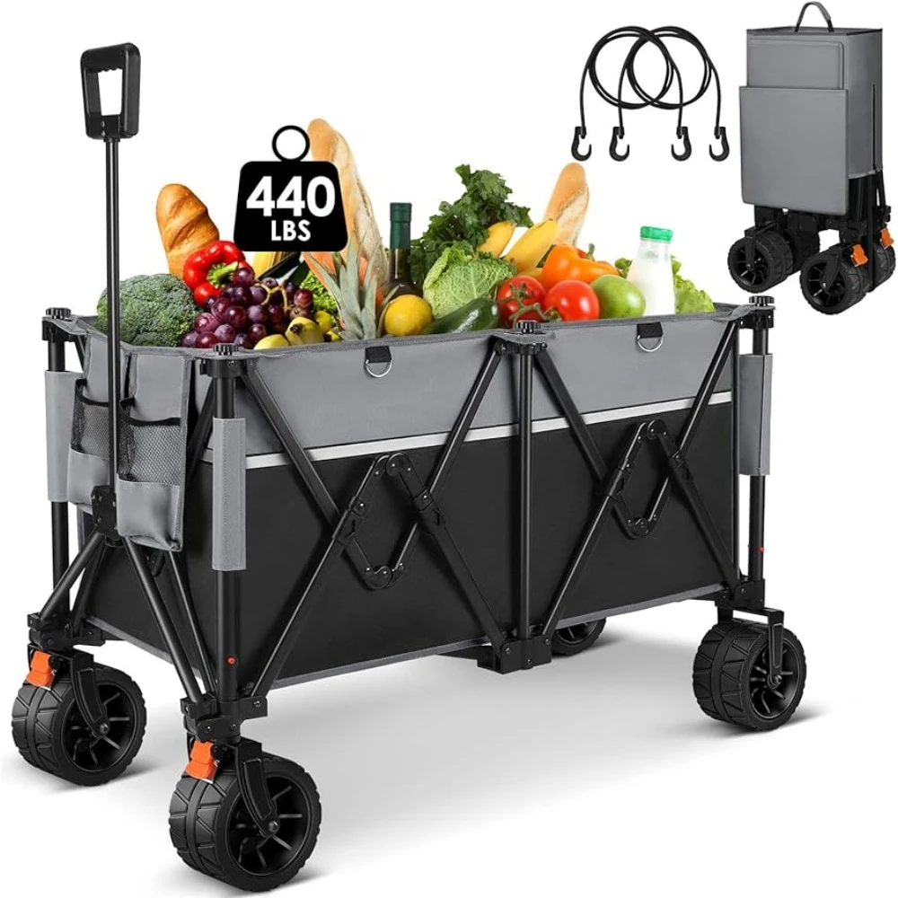 Camping Wagon Sports Trolley Folding Cart With Wheels Utility Lounge Wagon Garden Cart With 200L Capacity for Outdoor Shopping