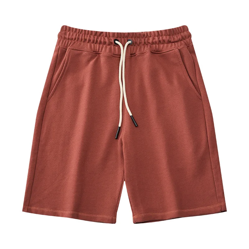 

360G Heavyweight Premium Long Lint Cotton Shorts For Men Summer Fashion Solid Color Simple Loose Red Half Length Pants Unisex