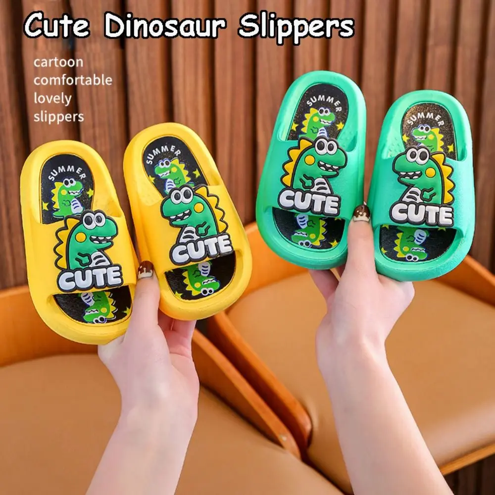 

Funny Cartoon Cute Dinosaur Slippers Anti Slip PVC Cartoon Animal Slippers Solid Color Platform Children's Bathroom Sandals Boys