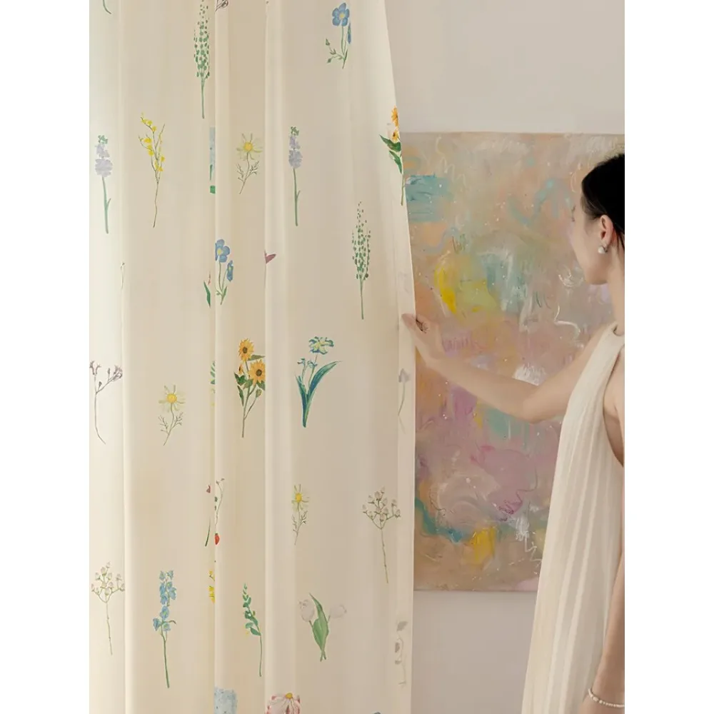 Pastoral Style High Density Chiffon Yarn Garden Fresh Cream for Living Room Window Screen Transparent Impervious Drapes