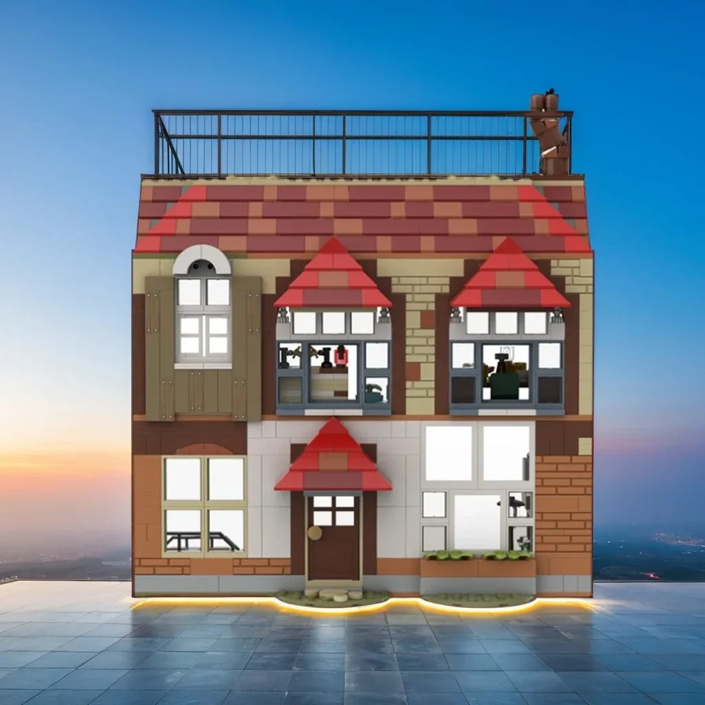 

880 шт. MOC Old Burrow Inn, деревенская деревня, таверна, здание, историческая сцена, модель «сделай сам», строительные блоки, игрушки на день рождения, подарок