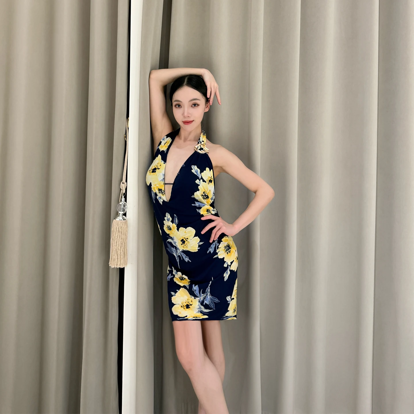 

New Latin dance performance costume for women high-end sexy printed backless dresses girls tango chacha samba practice dress