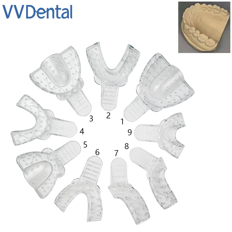 VVDental 9Pcs/set Disposable Dental Impression Trays Plastic Teeth Holder Trays Tool Autoclavable for Childrens Adults