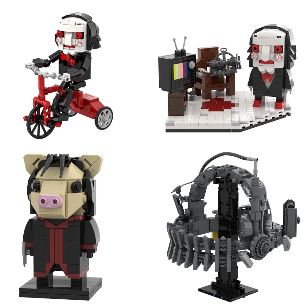 

Gobricks MOC Horror Movie Chainsaw Scary Puppet Billy Building Blocks Horror Chainsaw Pig Mask Action Figure Bricks Assemble Toy